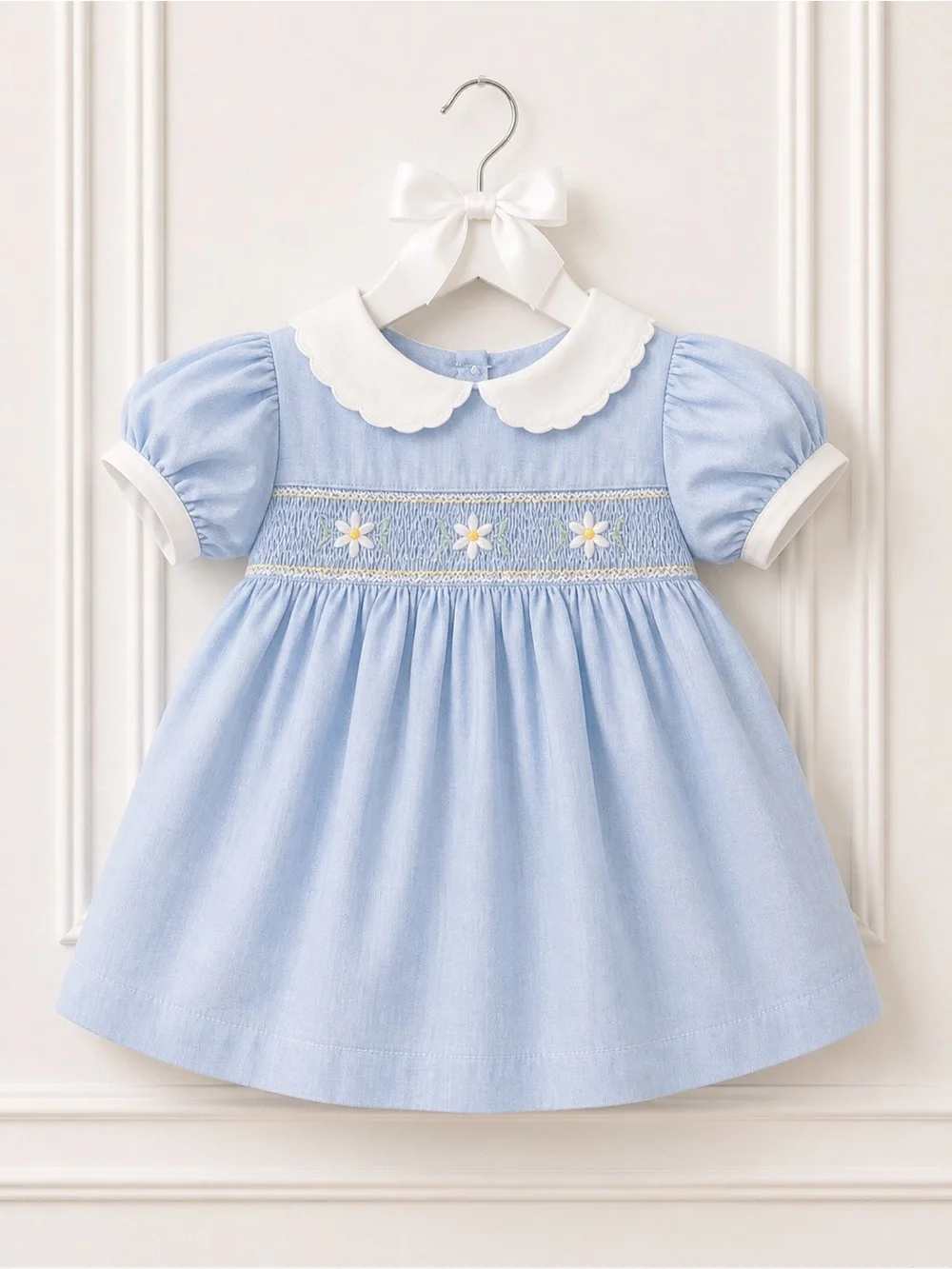 Vintage Rare Baby Girl 3-6M Blue Smocked Heirloom Dress with Matching Bonnet HTF